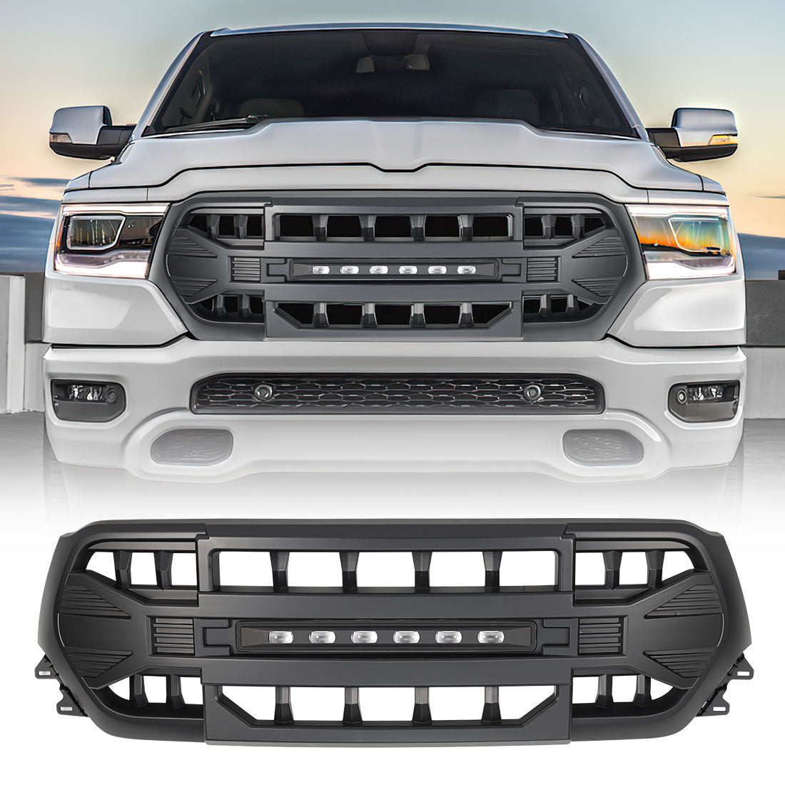 American Modified Armor Grille With LED Off-Road Lights - Matte Black - AMDEBA00105