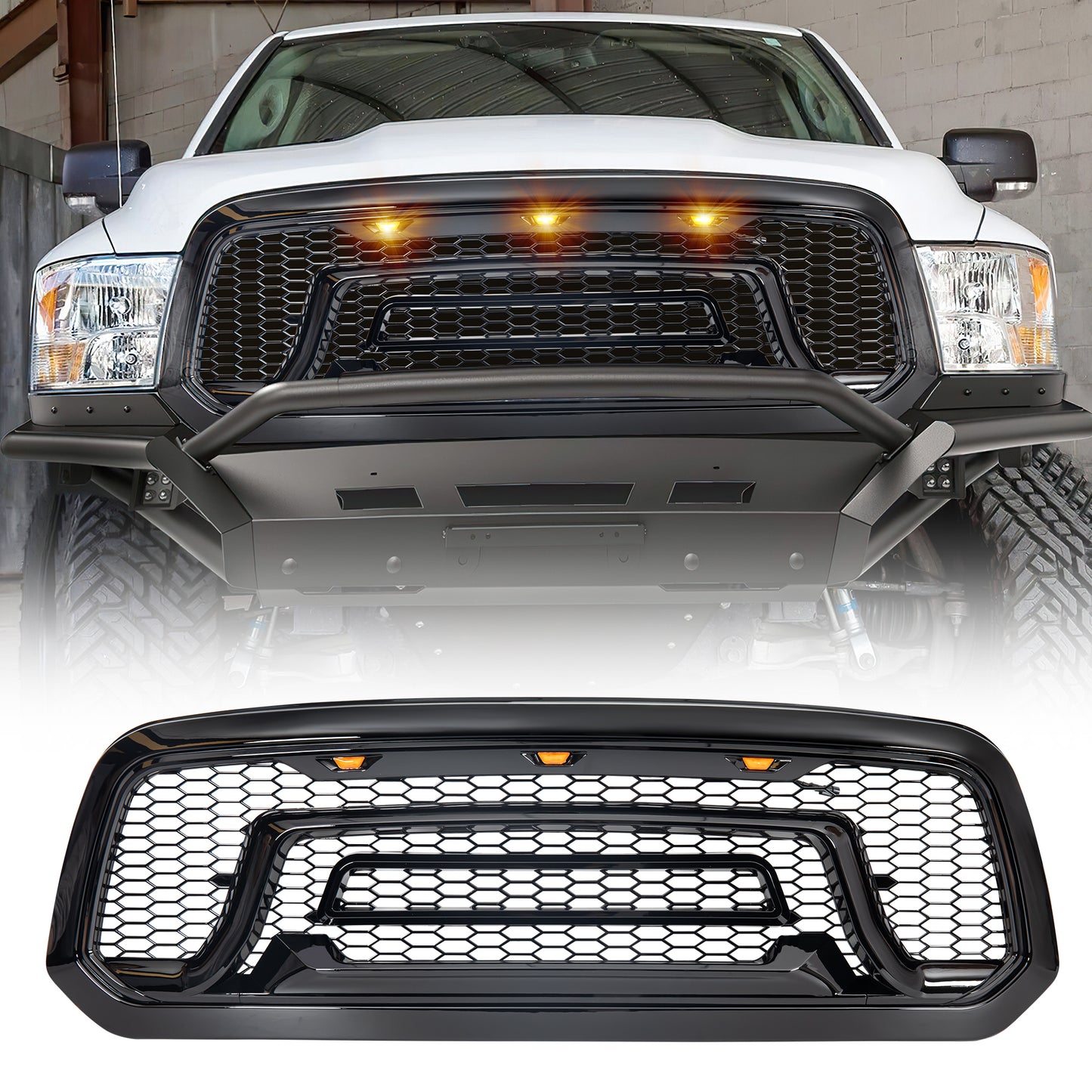American Modified Rebel Style Front Grille W/ Amber Glossy Black - AMDEBA00140
