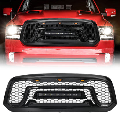 American Modified Rebel Style Front Grille W/ Amber And Off-Road Lights Glossy Black - AMDEBA00141