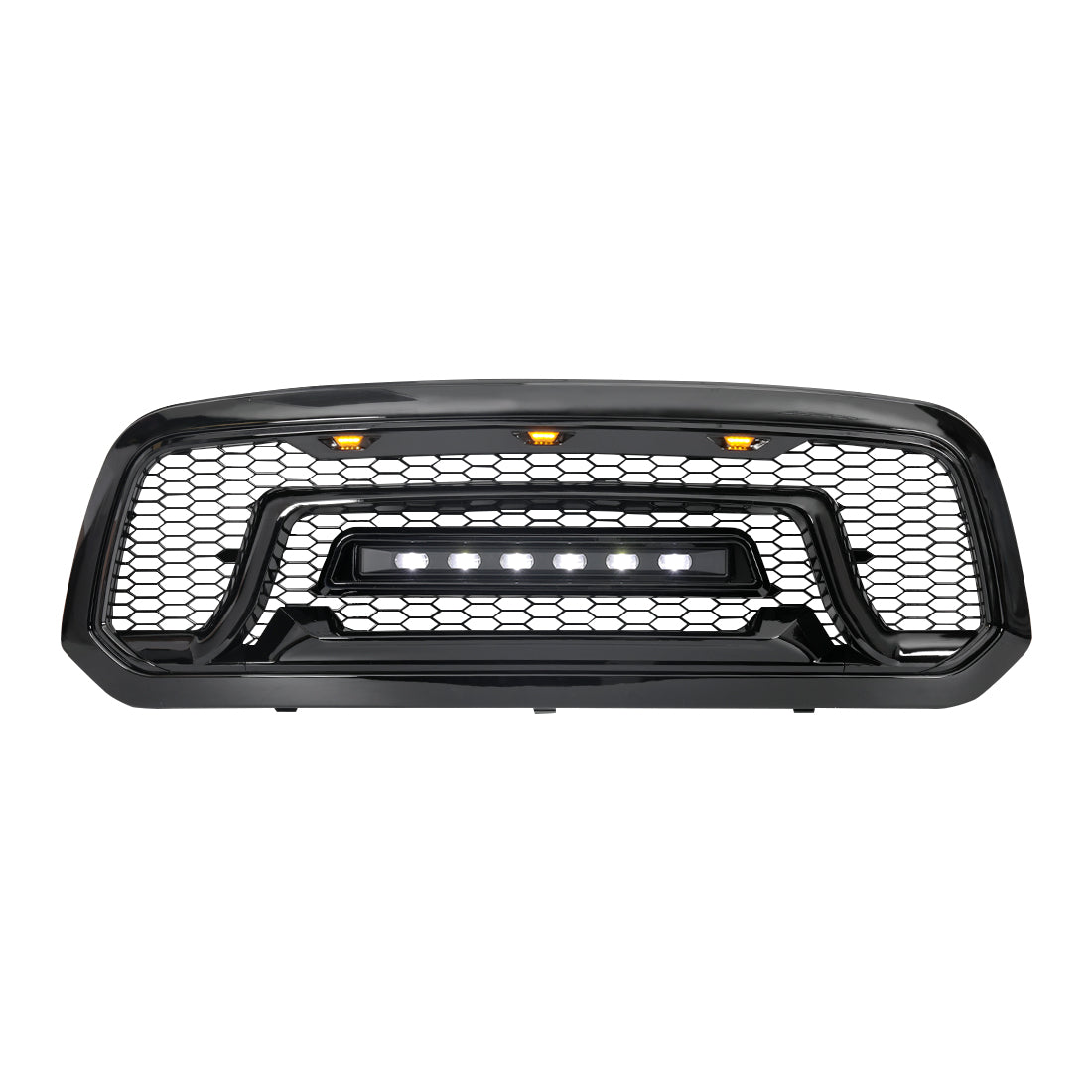 American Modified Rebel Style Front Grille W/ Amber And Off-Road Lights Glossy Black - AMDEBA00141