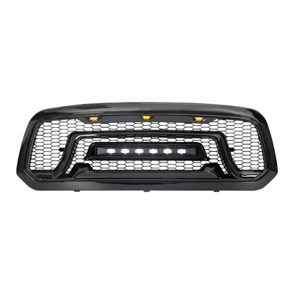 American Modified Rebel Style Front Grille W/ Amber And Off-Road Lights Glossy Black - AMDEBA00141