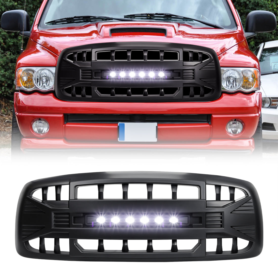 American Modified Armor Grille With LED Off-Road Lights - Matte Black - AMDEBA00144