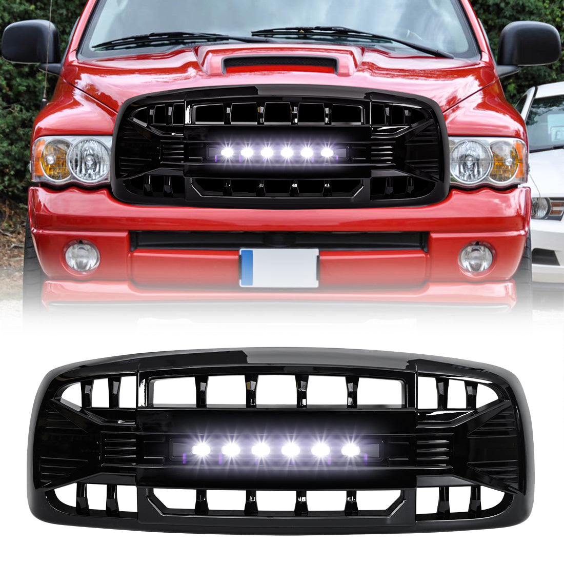 American Modified Armor Grille With Off-Road Lights - Glossy Black - AMDEBA00145