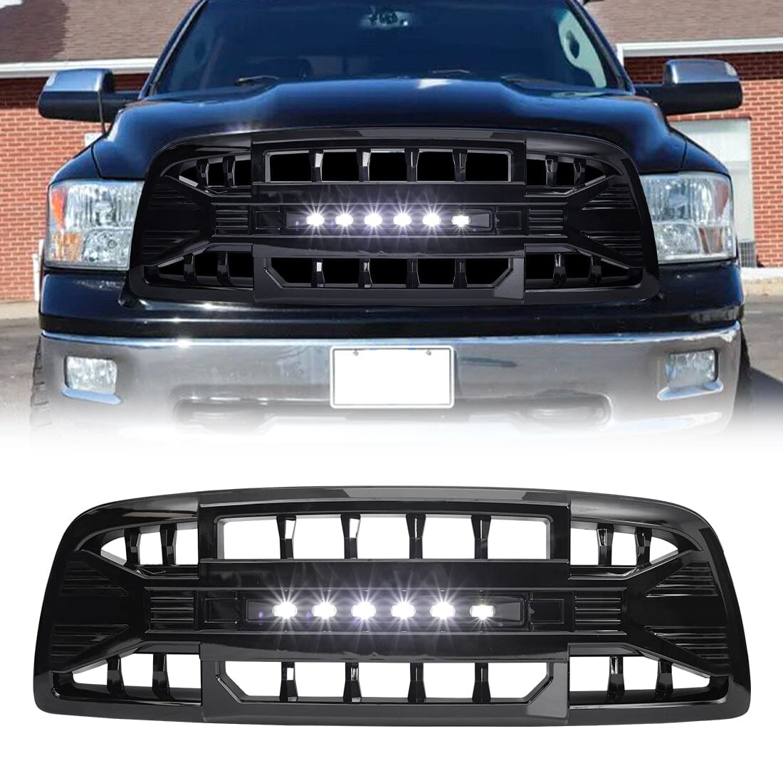 American Modified Armor Grille With Off-Road Lights - Glossy Black - AMDEBA00147