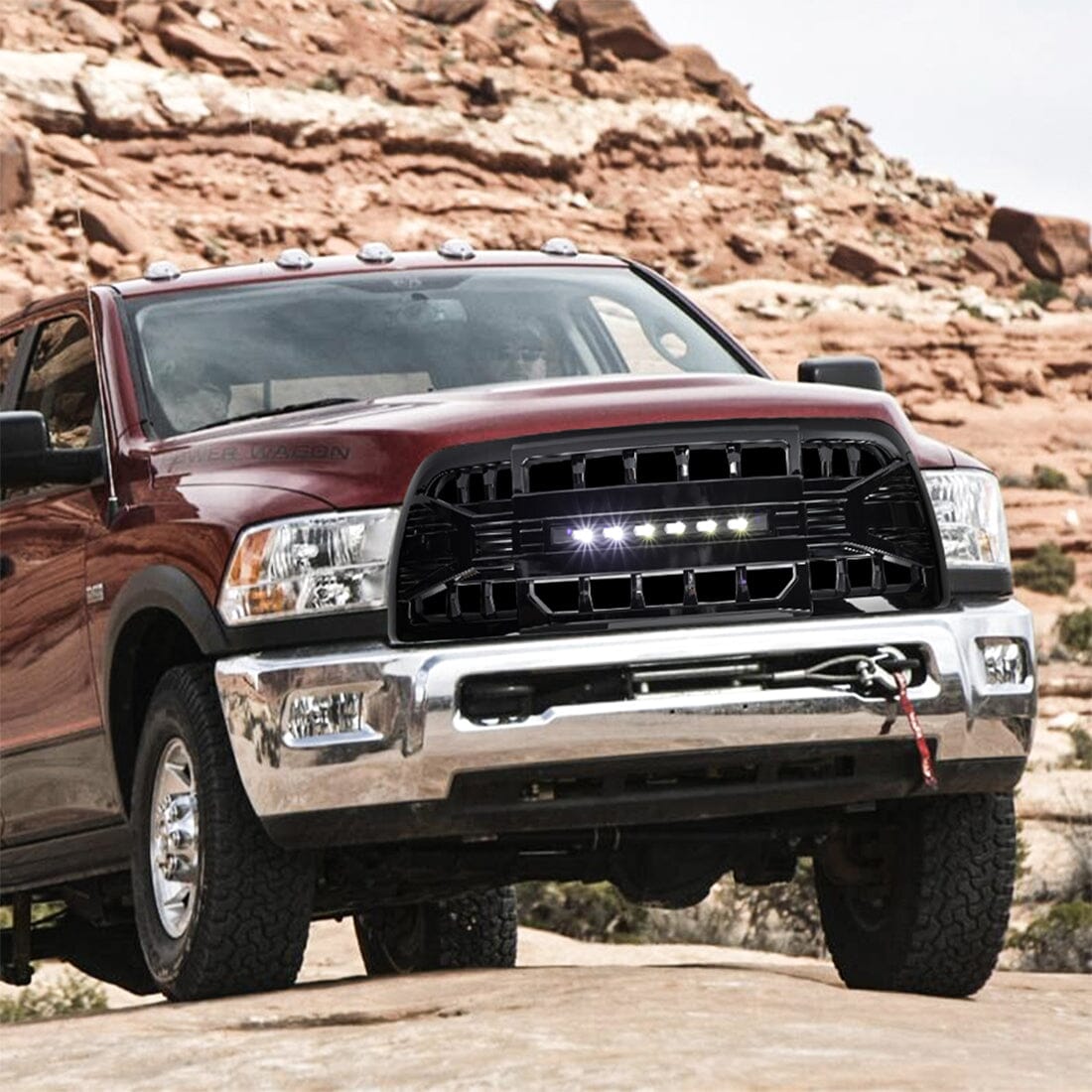 American Modified Armor Grille With Off-Road Lights - Glossy Black - AMDEBA00147