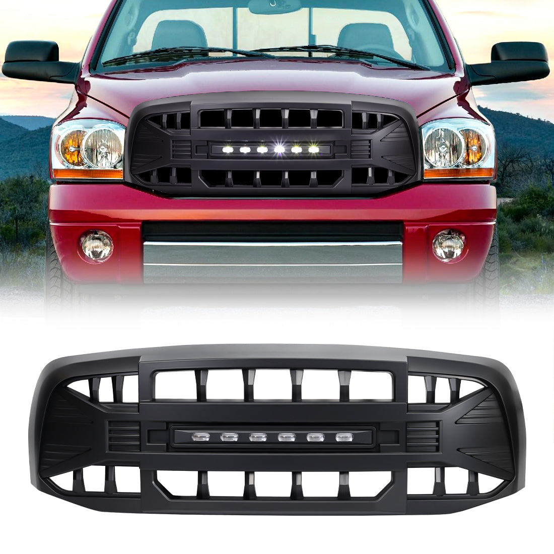 American Modified Armor Grille With LED Off-Road Lights - Matte Black - AMDEBA00148