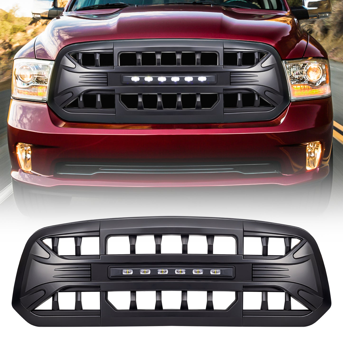 American Modified Armor Grille With LED Off-Road Lights - Matte Black - AMDEBA00150