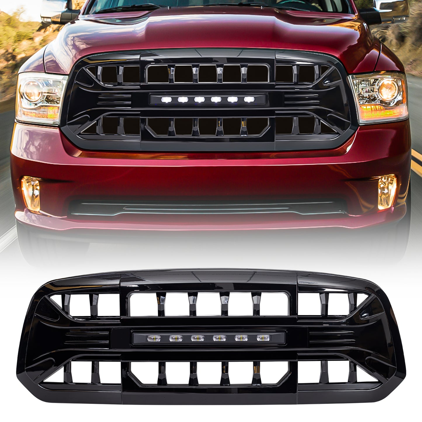 American Modified Armor Grille With Off-Road Lights - Glossy Black - AMDEBA00151