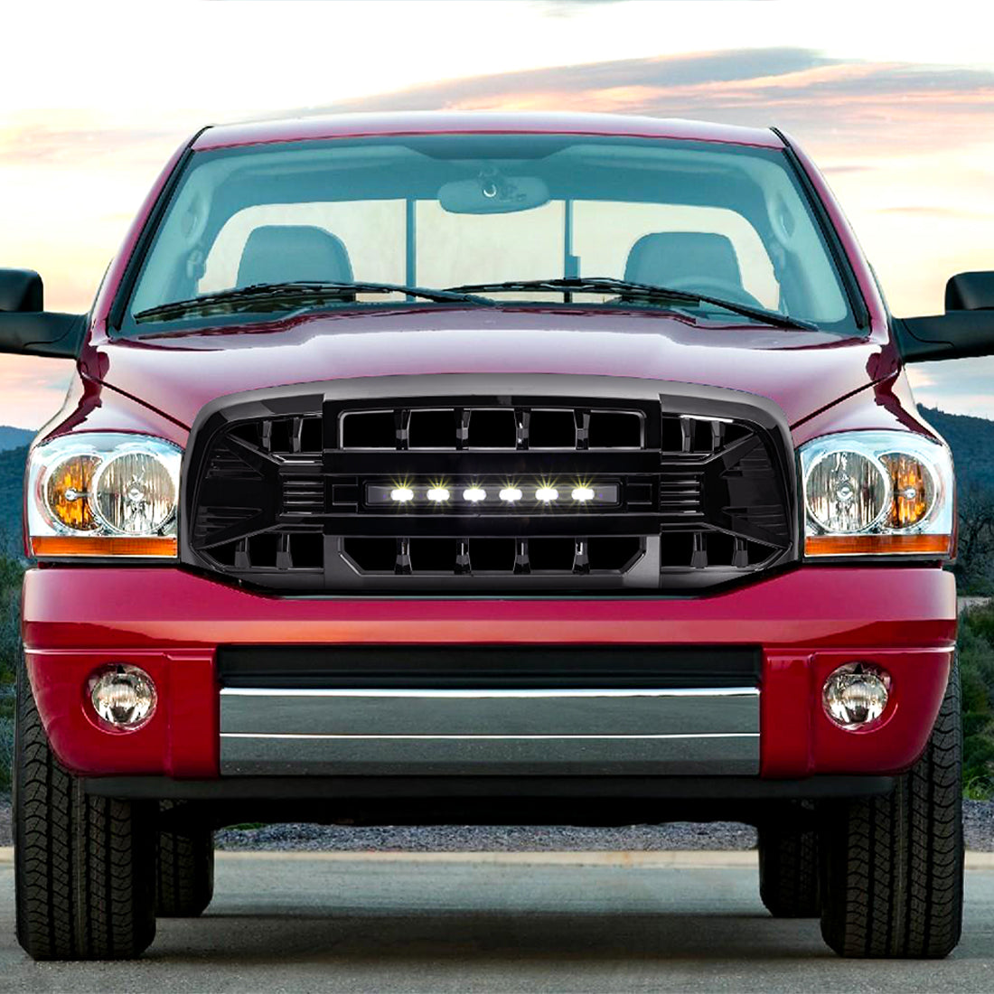 American Modified Armor Grille With Off-Road Lights - Glossy Black - AMDEBA00152