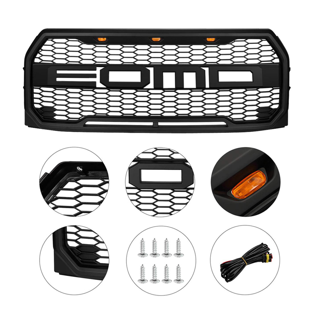 American Modified Raptor Style Upper Grille W/ Amber Lights Matte Black - AMFMAA00109