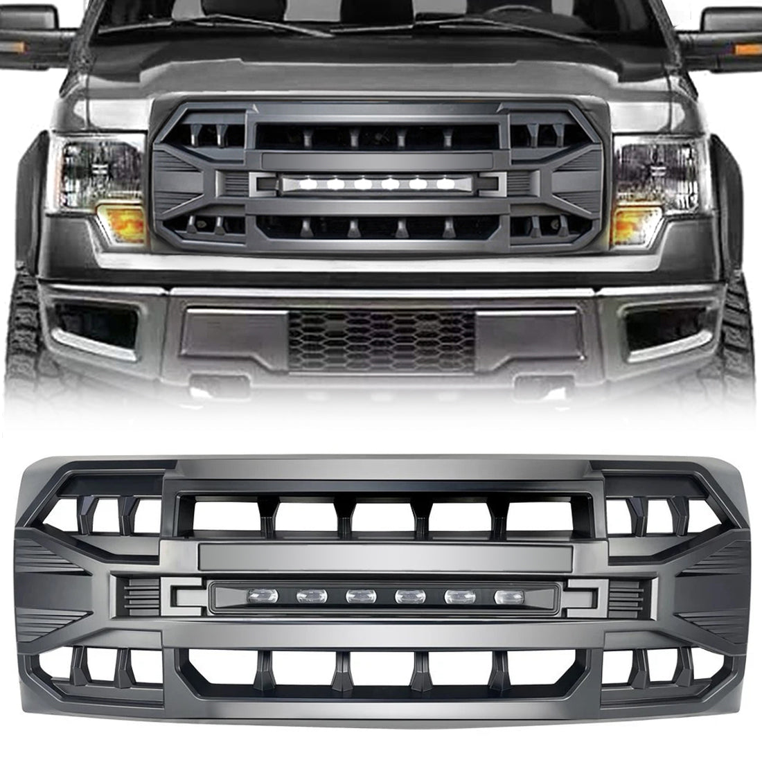 American Modified Armor Grille With LED Off-Road Lights - Matte Black - AMFMAA00114