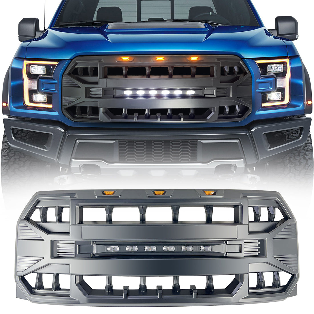 American Modified Armor Grille With LED Off-Road Lights - Matte Black - AMFMAA00115