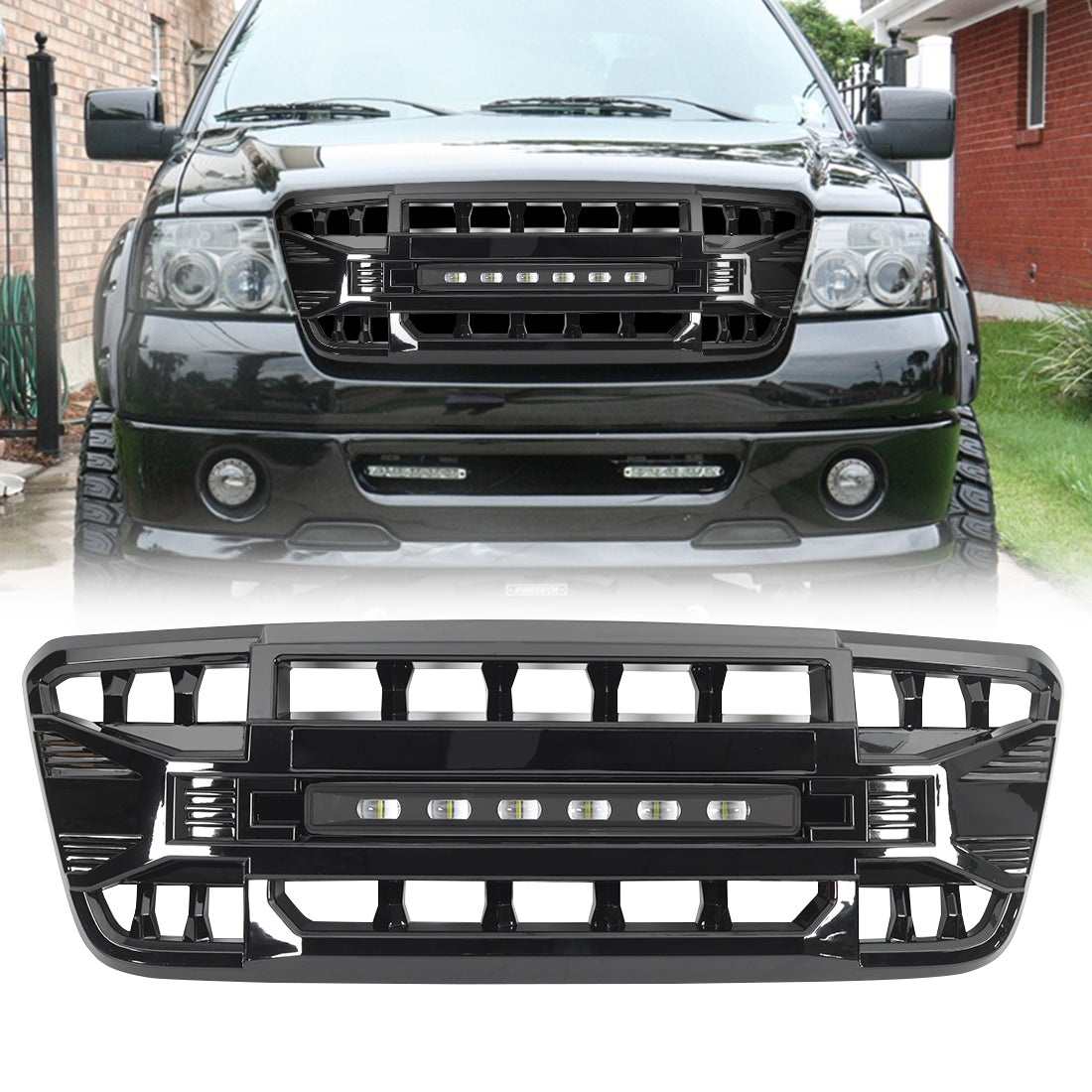 American Modified Armor Grille With Off-Road Lights - Glossy Black - AMFMAA00128