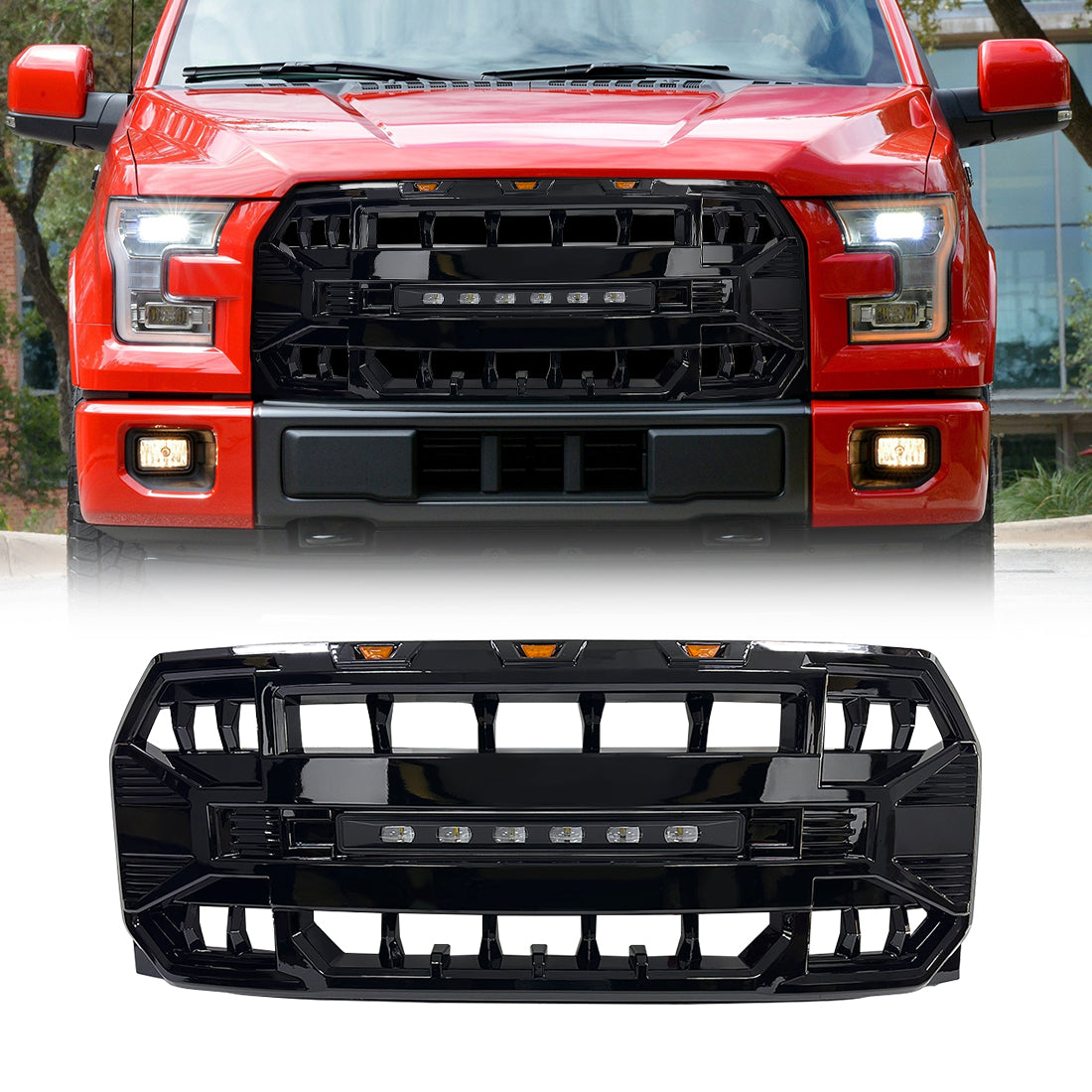 American Modified Armor Grille With Off-Road Lights - Glossy Black - AMFMAA00139