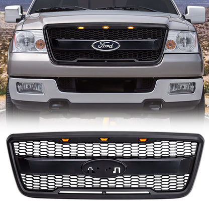 American Modified Raptor Style Grill W/ Amber Lightsl & Emblem Holder Matte Black - AMFMAA00158