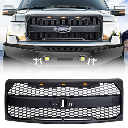 American Modified Raptor Style Grille W/ Amber Lights& Emblem Holder Matte Black - AMFMAA00159
