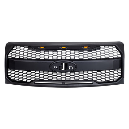 American Modified Raptor Style Grille W/ Amber Lights& Emblem Holder Matte Black - AMFMAA00159