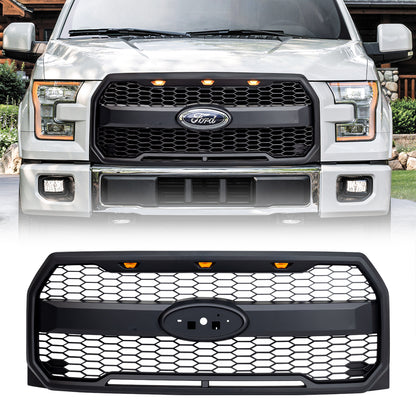 American Modified Raptor Style Grill W/ Amber Lights & Emblem Holder Matte Black - AMFMAA00160