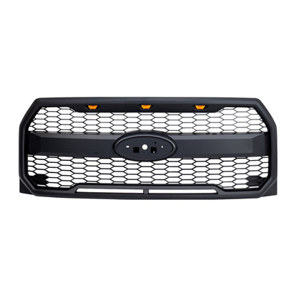 American Modified Raptor Style Grill W/ Amber Lights & Emblem Holder Matte Black - AMFMAA00160