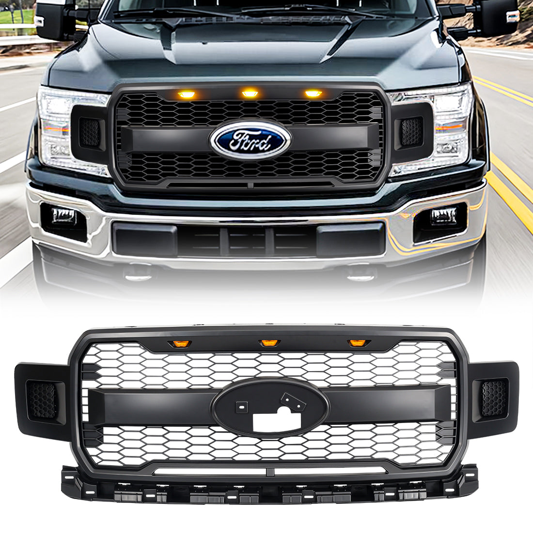 American Modified Raptor Style Mesh Grille With Amber Lights - AMFMAA00161