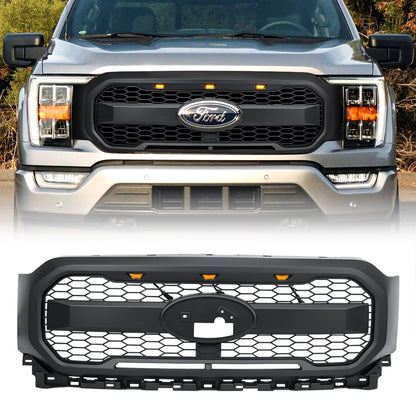 American Modified Raptor Style Mesh Grille With Amber Lights And Emblem Base - AMFMAA00162