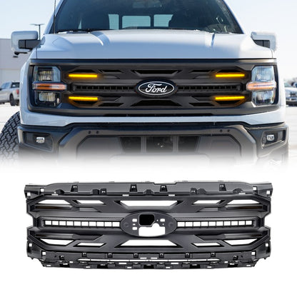 American Modified Armor Grille W/ Amber Lights & OEM Emblem Hole - Matte Black - AMFMAA00177