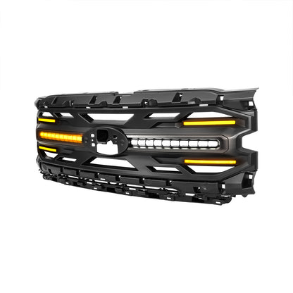 American Modified Armor Grille W/ DRL Amber Lights & OEM Emblem Hole - Matte Black - AMFMAA00181