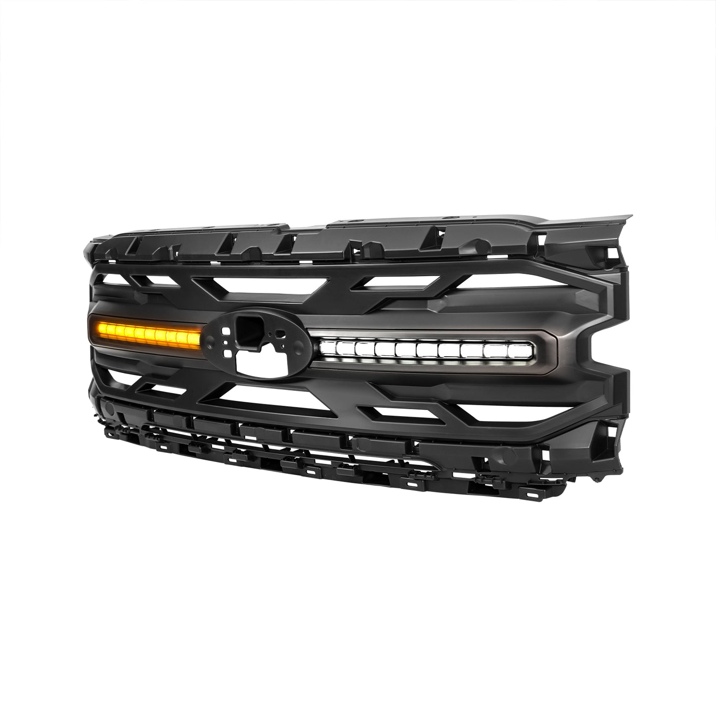 American Modified Armor Grille W/ DRL & OEM Emblem Hole Matte Black (Without Central Emblem) - AMFMAA00186