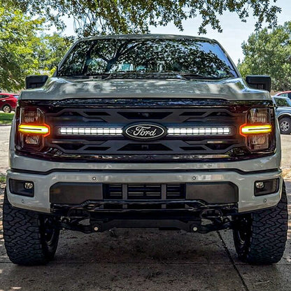 American Modified Armor Grille W/ DRL & OEM Emblem Hole Matte Black (Without Central Emblem) - AMFMAA00186