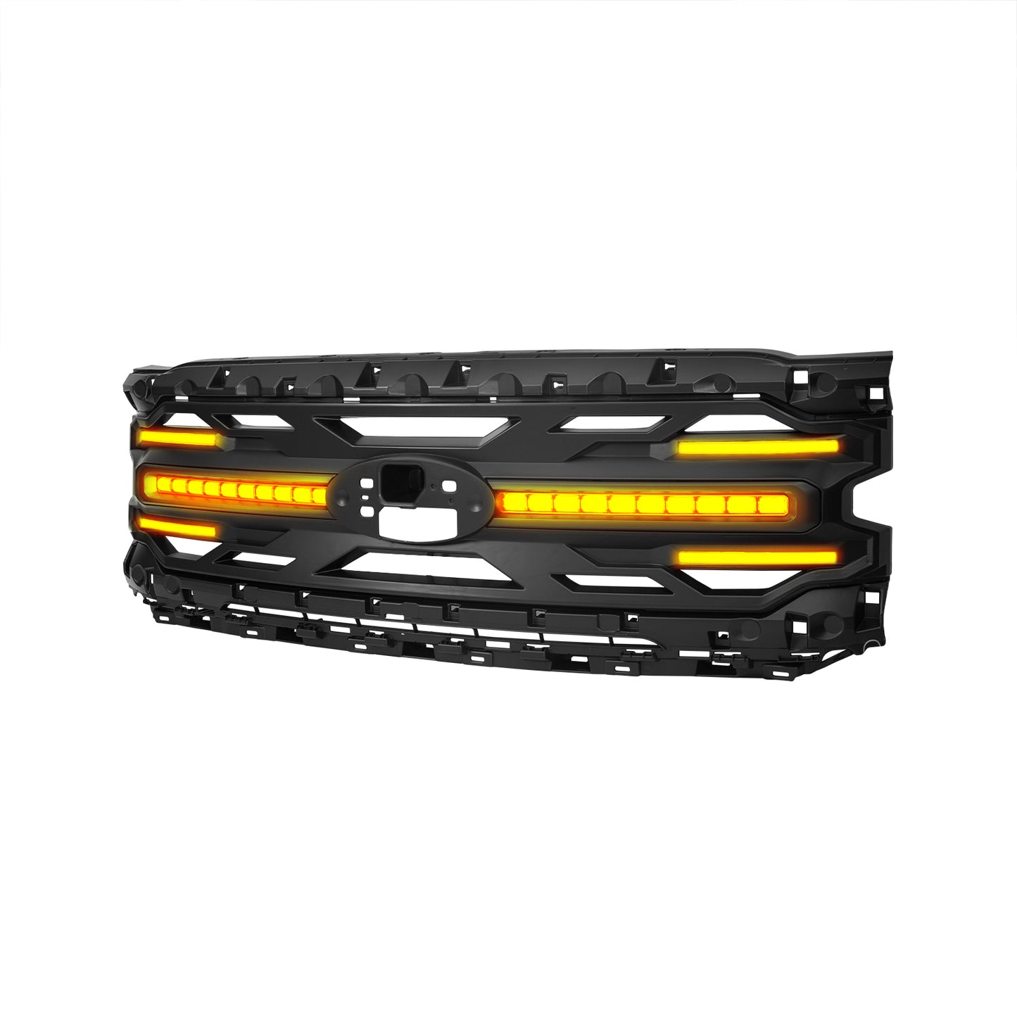 American Modified Armor Grille W/ Smoked DRL Amber Lights & OEM Emblem Hole Matte Black(Without Central Emblem) - AMFMAA00195
