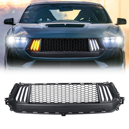 American Modified Knife Style Front Upper Grille With LED DRL And Turn Signals - Matte Black - AMFMCA00105