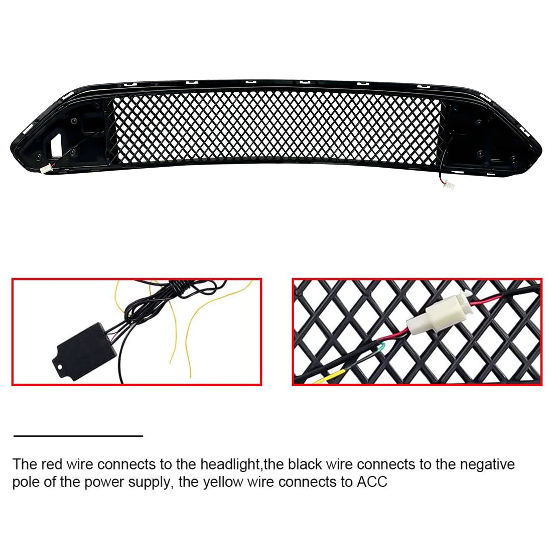 American Modified Front Mesh Upper Grille W/ LED DRL Turn Signal Light Matte Black - AMFMCA00607