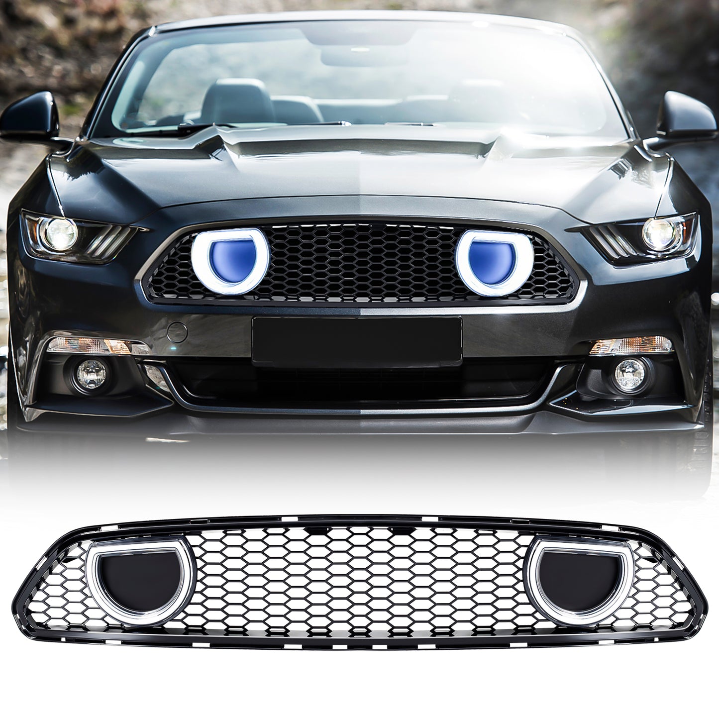 American Modified Mach 1 Style Upper Grille With LED DRL And Turn Signal - Glossy Black - AMFMCA00617