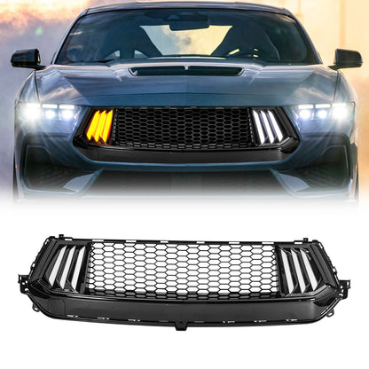 American Modified Upper Grille W/ Tri-LED DRL & Turn Signal Glossy Black - AMFMCA00620