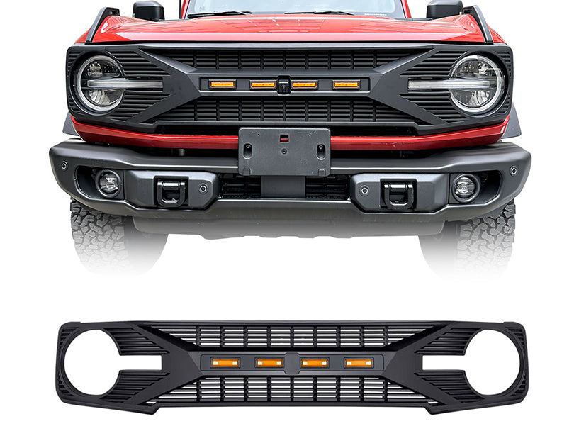 American Modified Tomahawk Grille With Amber Lights - Matte Black - AMFMEA00104