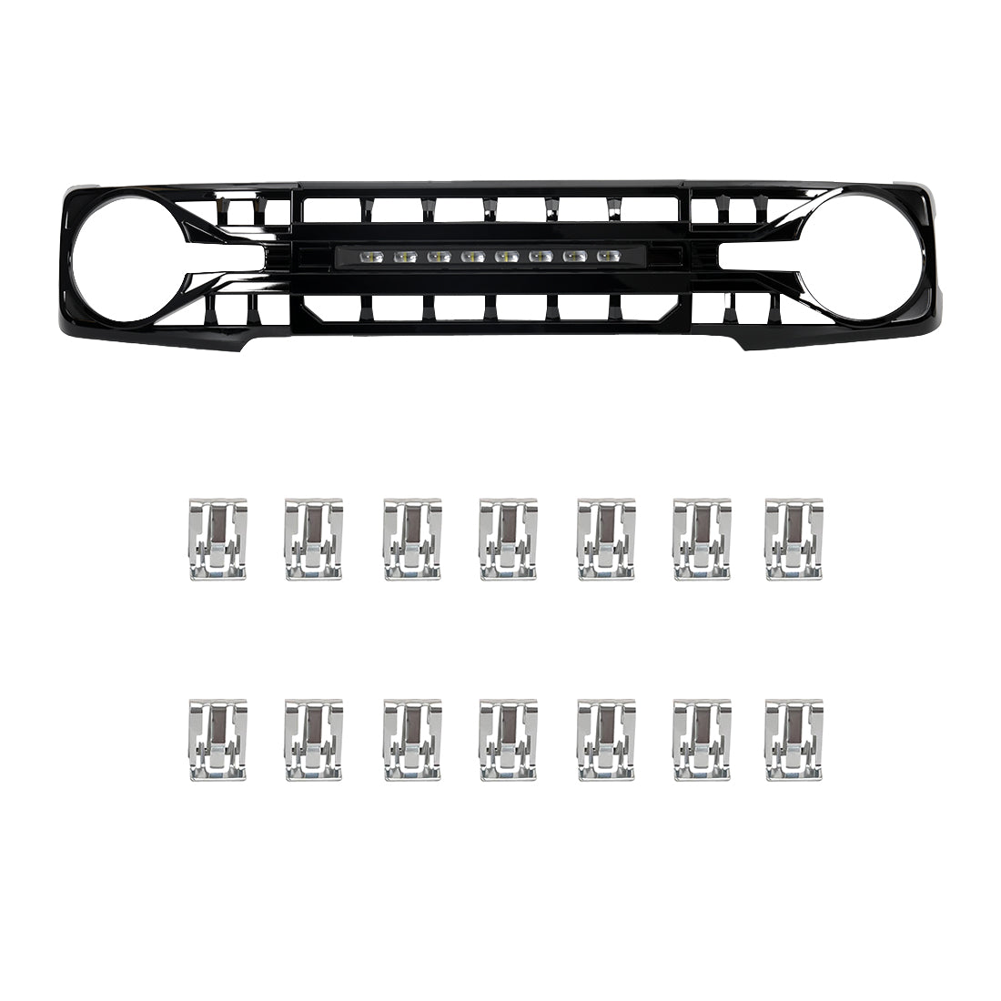 American Modified ARMOR GRILLE W/ Off-road Lights Glossy Black - AMFMEA00113