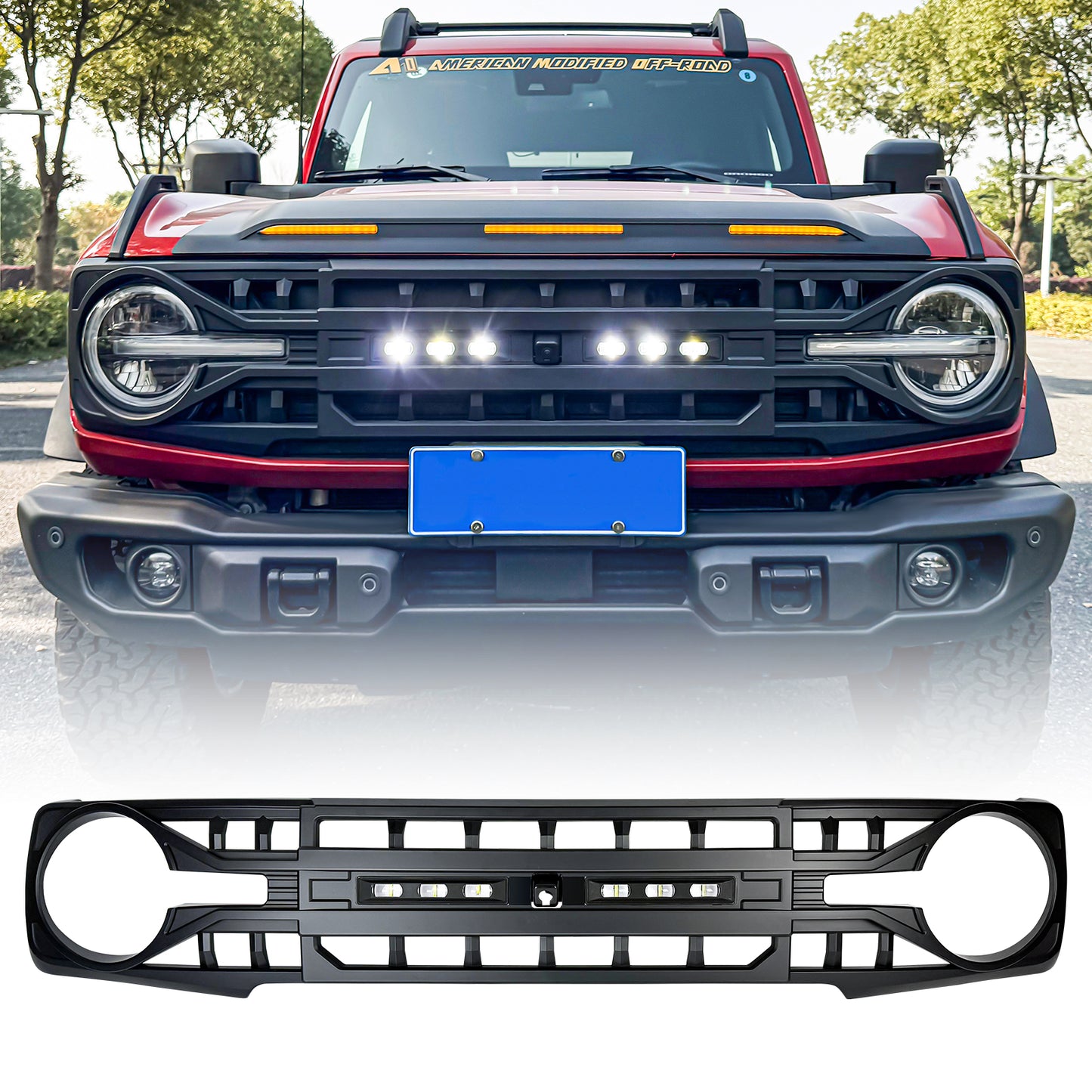 American Modified Armor Grille W/ Off-Road Lights & Camera Bracket - AMFMEA00116