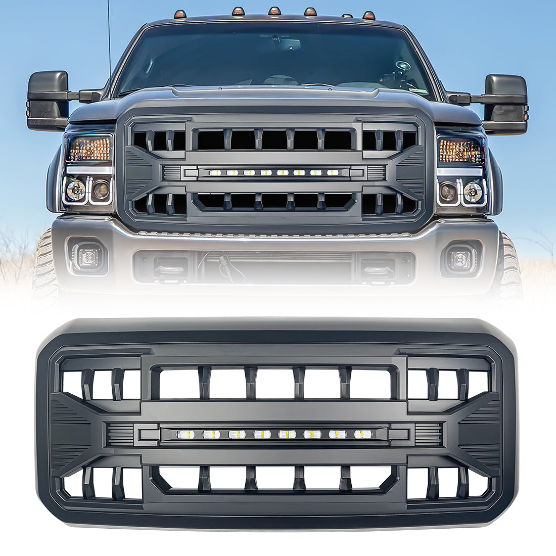 American Modified Armor Grille With LED Off-Road Lights - Matte Black - AMFMFA00105