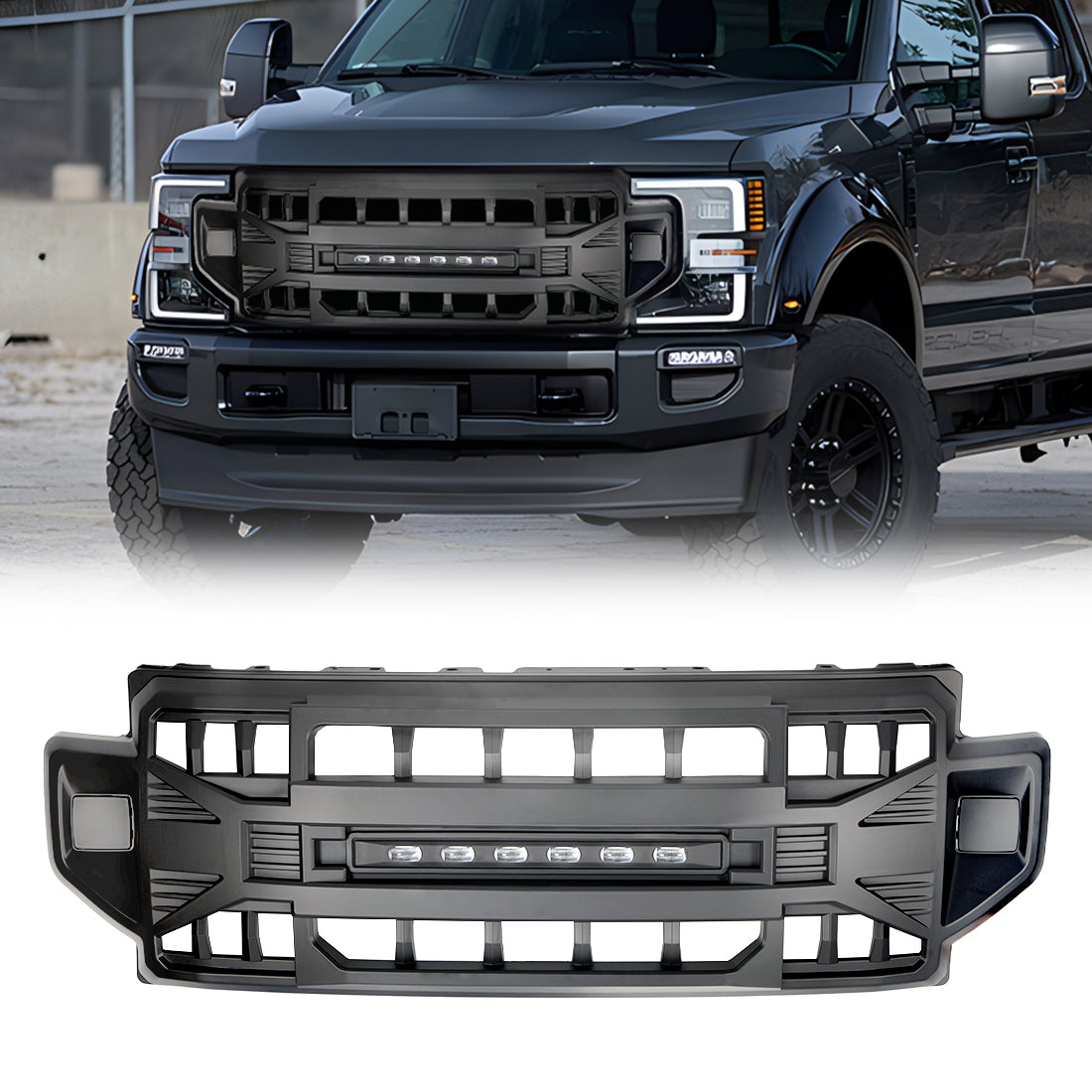 American Modified Armor Grille With LED Off-Road Lights - Matte Black - AMFMFA00119