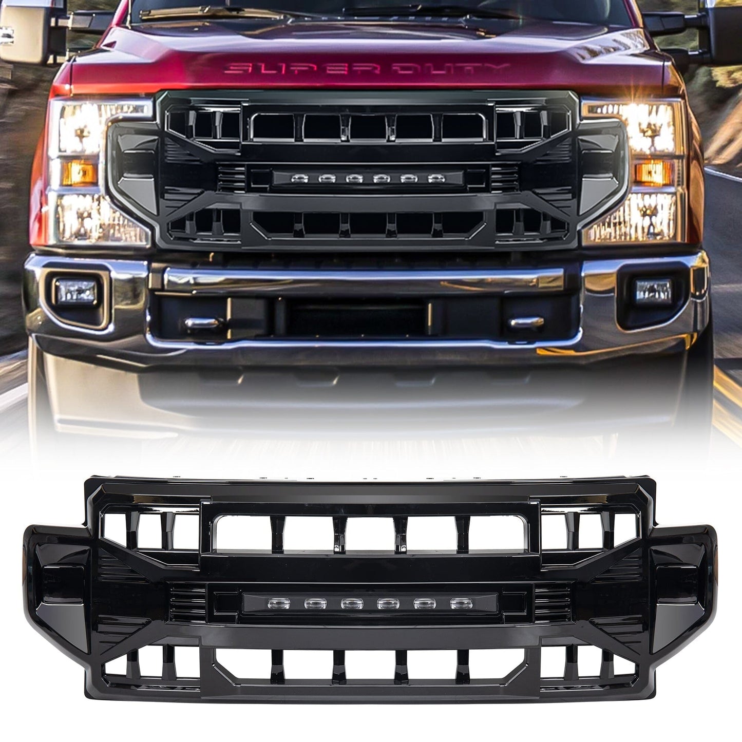 American Modified Armor Grille W/ Off-Road Lights Glossy Black - AMFMFA00120