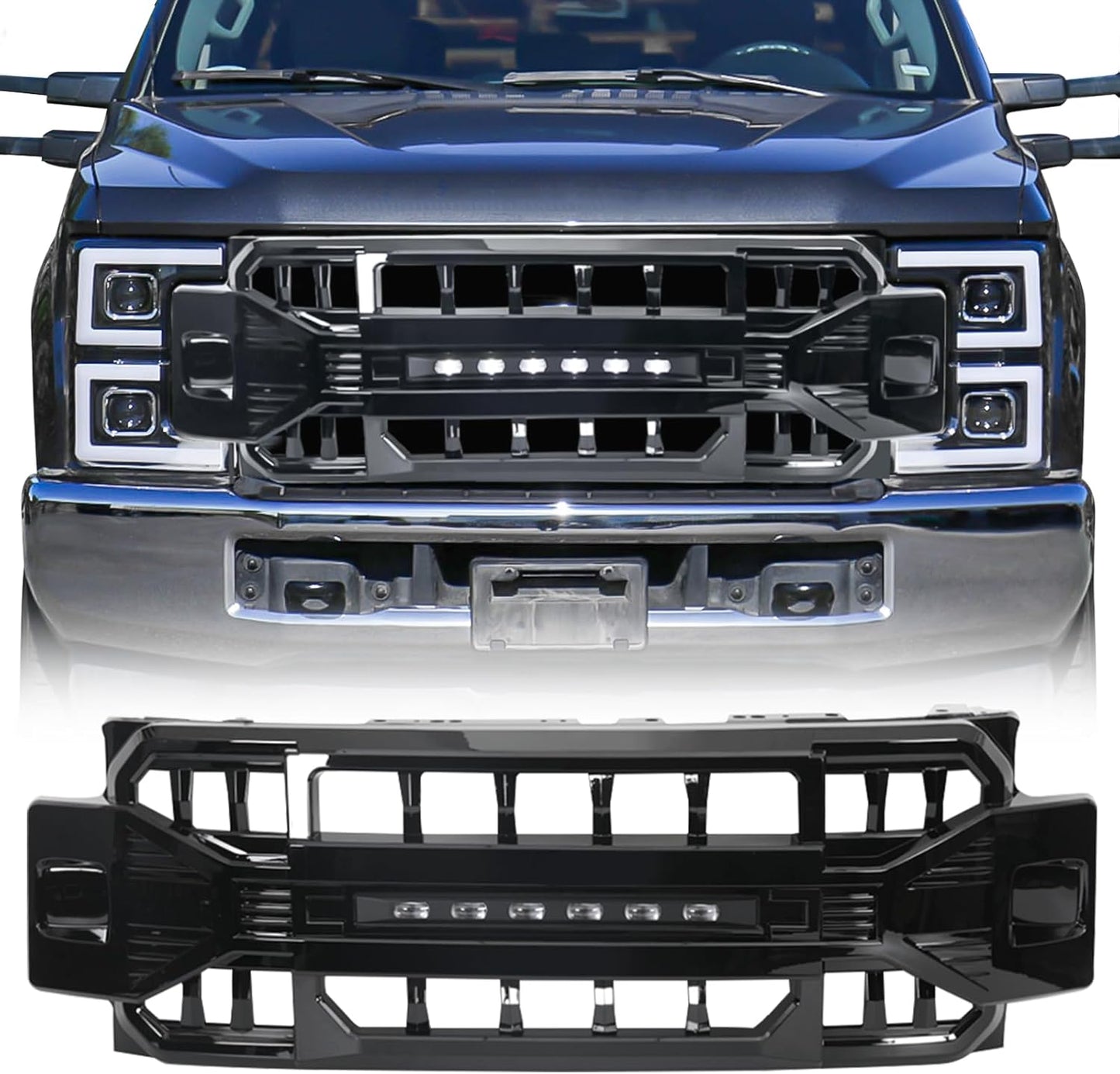 American Modified Armor Grille W/ Off-Road Lights Glossy Black - AMFMFA00122