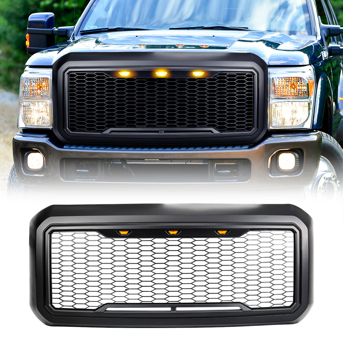American Modified Raptor Style Mesh Grille With Amber Lights - AMFMFA00124