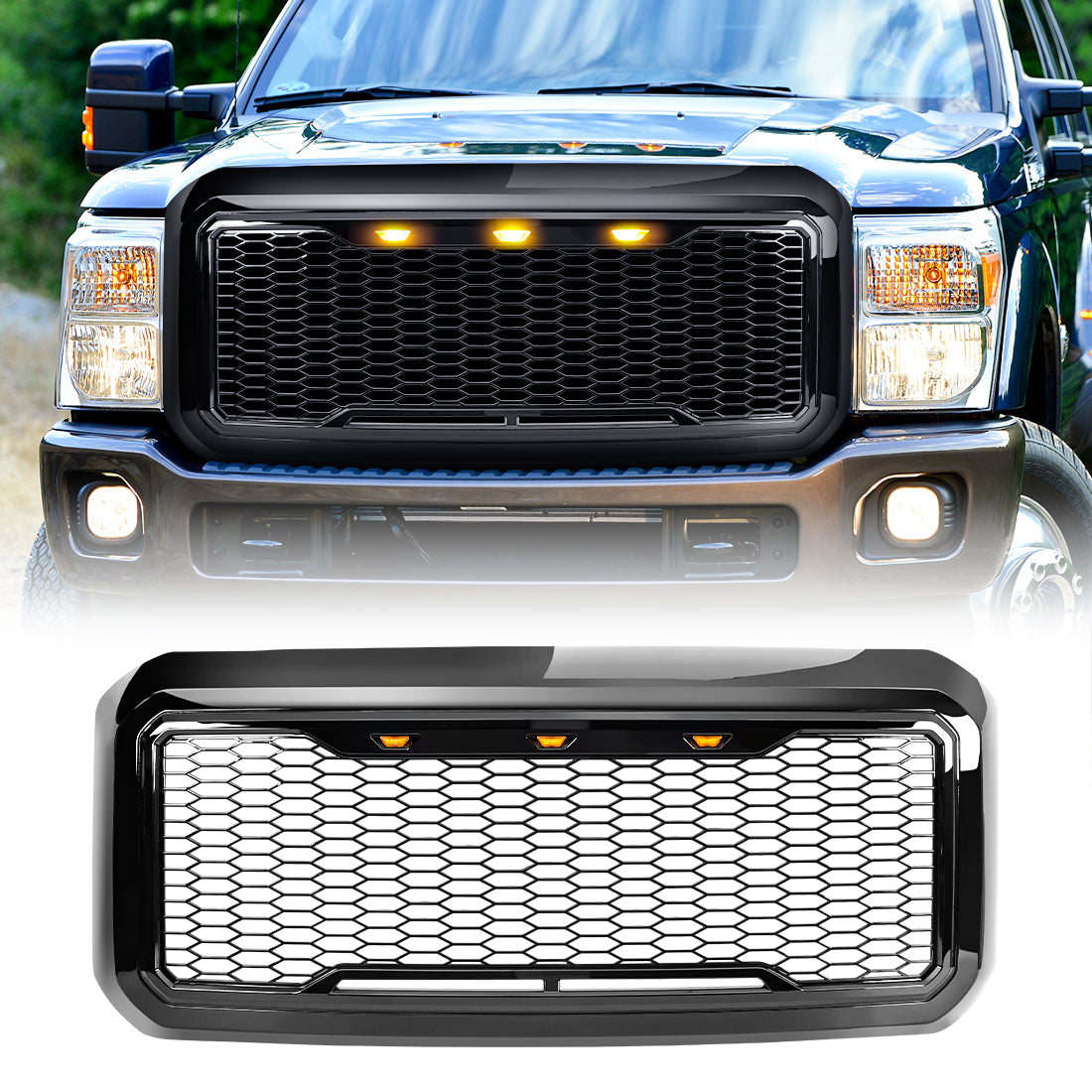 American Modified Raptor Style Mesh Grille With Amber Lights - AMFMFA00125