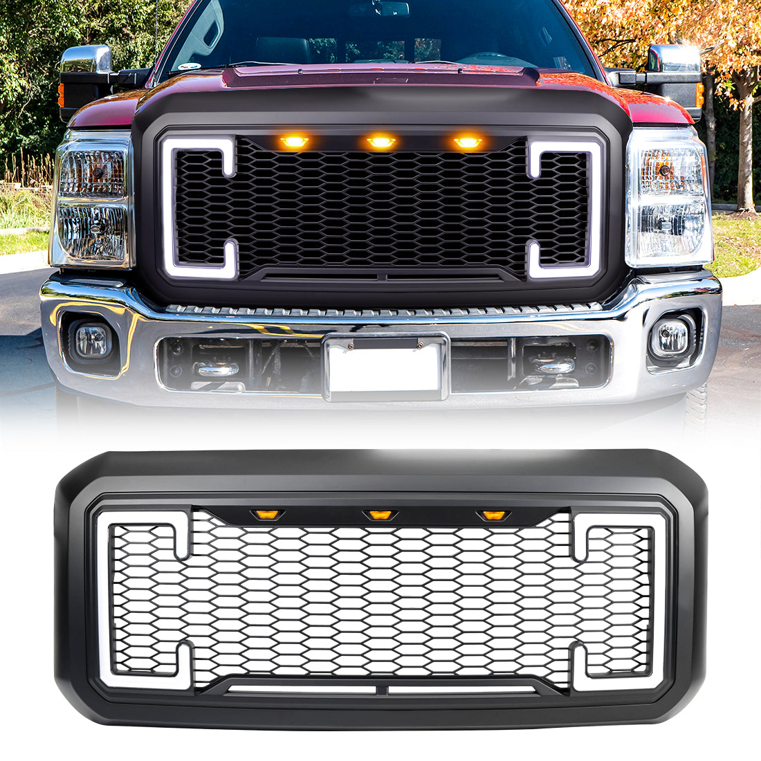 American Modified Raptor Style Mesh Grille With Amber Lights DRL And Signal Lights - AMFMFA00128