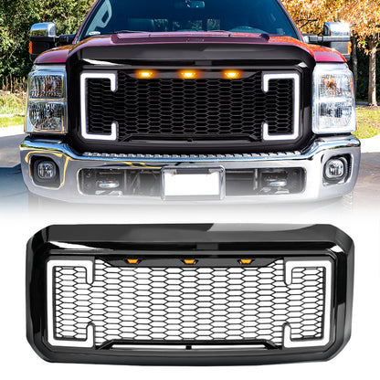 American Modified Raptor Style Mesh Grille With Amber Lights DRL And Turn Signal Lights - AMFMFA00129