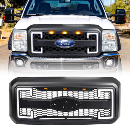 American Modified Raptor Style Mesh Grille With Amber Lights DRL Signal Lights And Emblem Base - AMFMFA00130