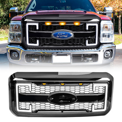 American Modified Raptor Style Mesh Grille With Amber Lights DRL Signal Lights And Emblem Base - AMFMFA00131