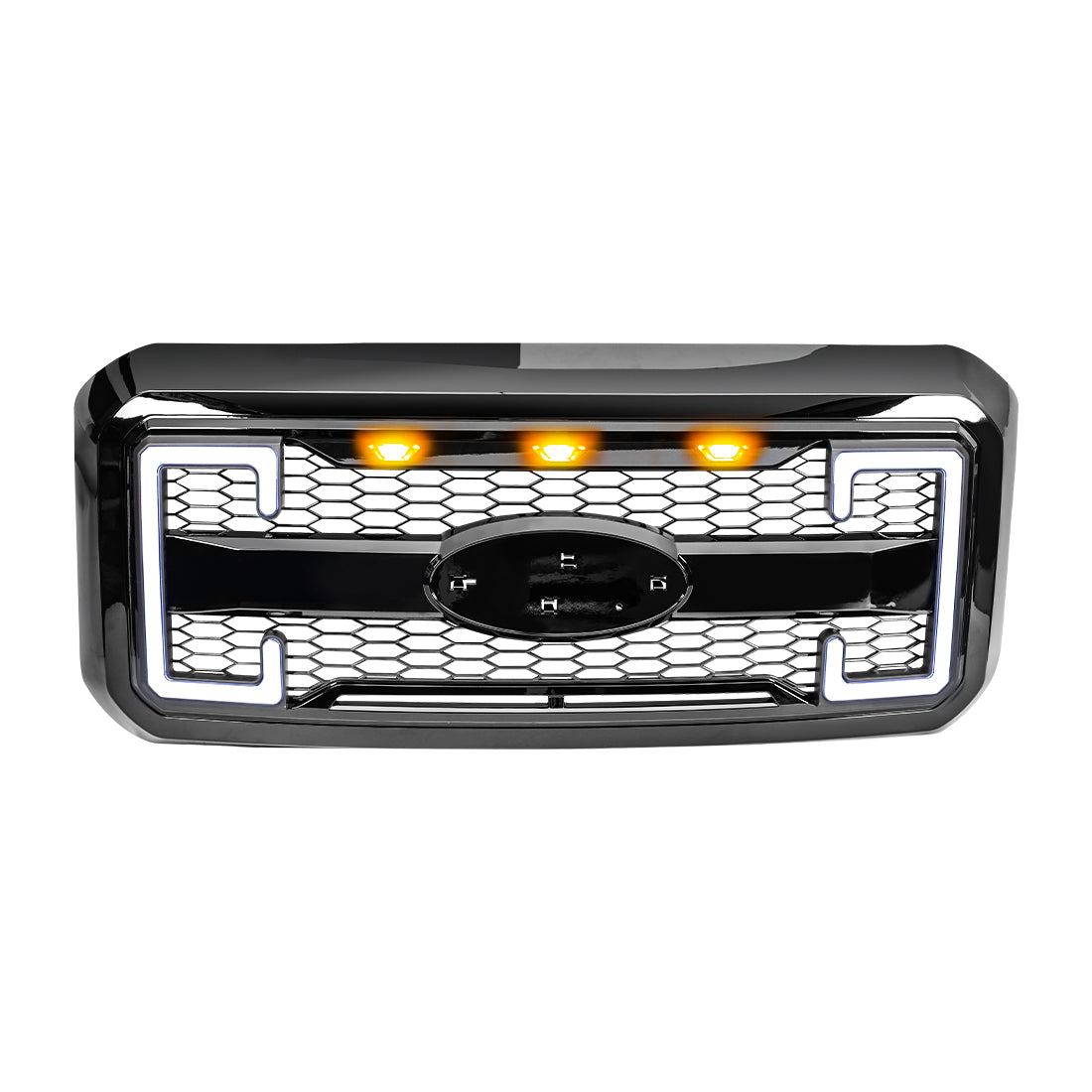 American Modified Raptor Style Mesh Grille With Amber Lights DRL Signal Lights And Emblem Base - AMFMFA00131