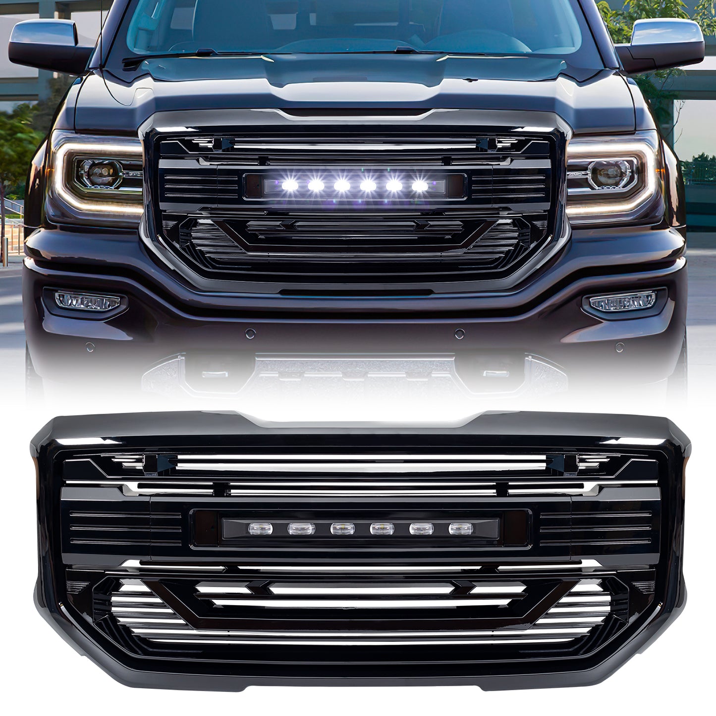 American Modified Armor Grille With Off-Road Lights - Glossy Black - AMGMAA00102