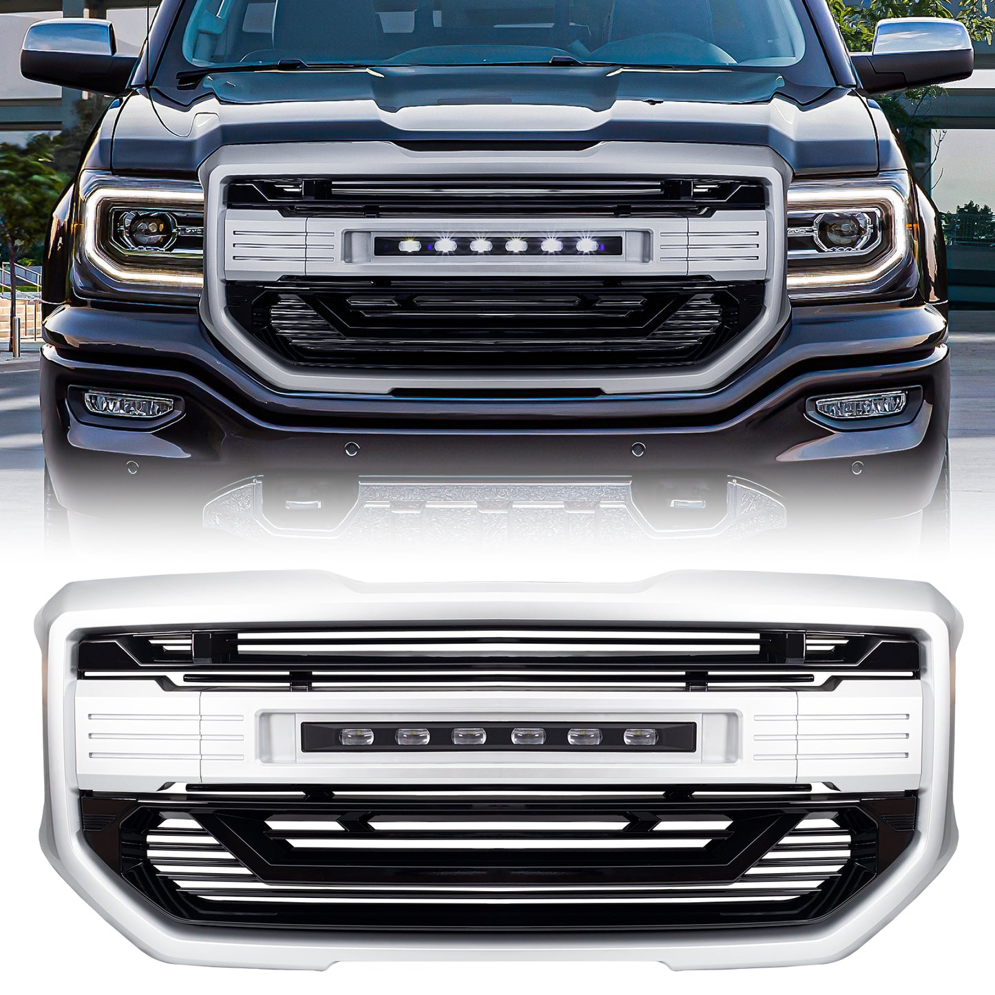 American Modified Armor Grille With Off-Road Lights - Black And Silver - AMGMAA00103